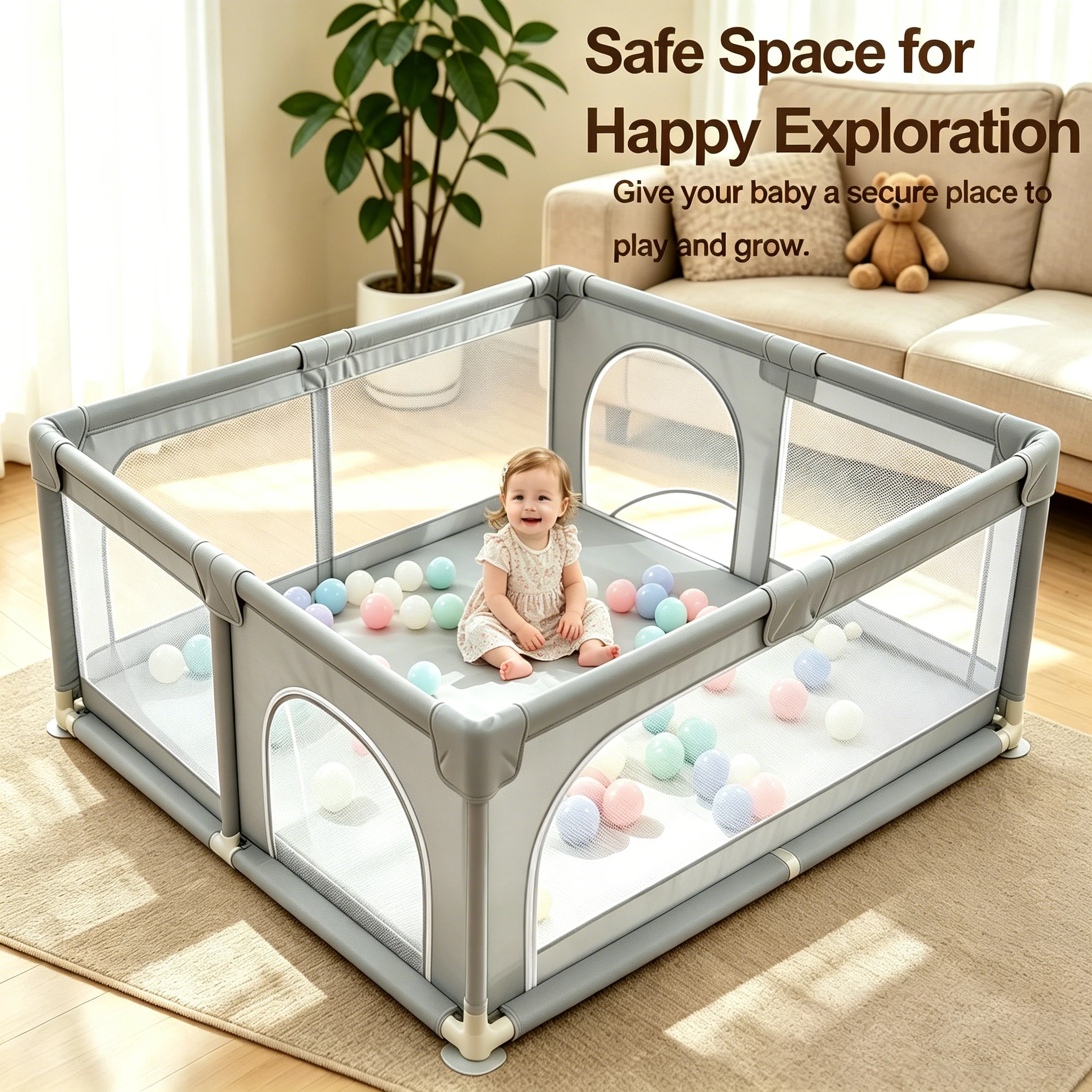 Kids Outdoor Activity Centre - Gray Baby Playpen for Infants &
