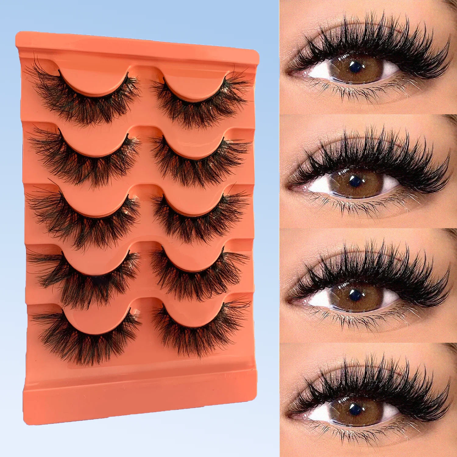 Cat Eye Cross 3D Eyelashes - 5 Pairs of Artificial Eyelashes Natural Long Eyelashes Slender Eyelashes False Eyelashes Makeup