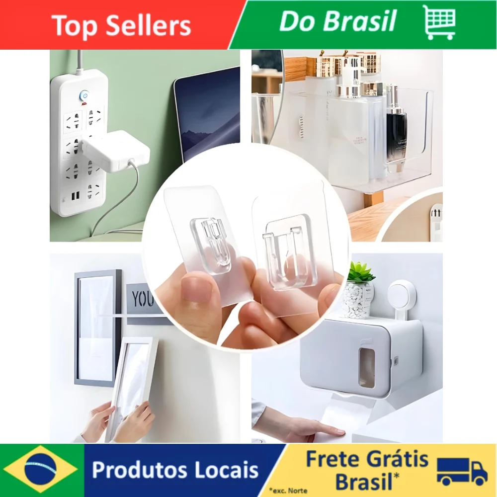 20 Peças Gancho Adesivo Dupla Face Transparente Sem pregos Furos Para Banheiro Quarto Cozinha Sala Multiuso