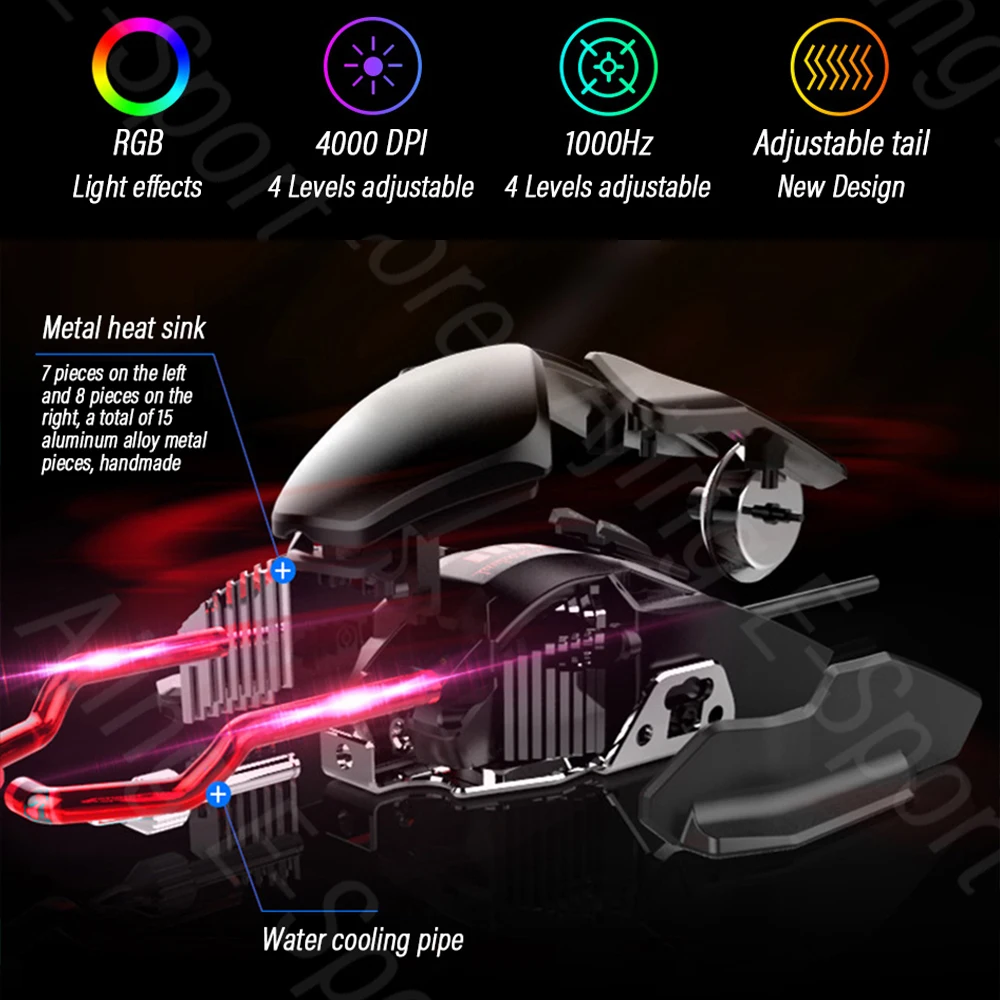 Imagem -02 - Iluminação Rgb Gaming Mouse com Cabo Usb Ajustável Ergonômico com Fio Profissional 4000dpi Óptico Gamer Mice