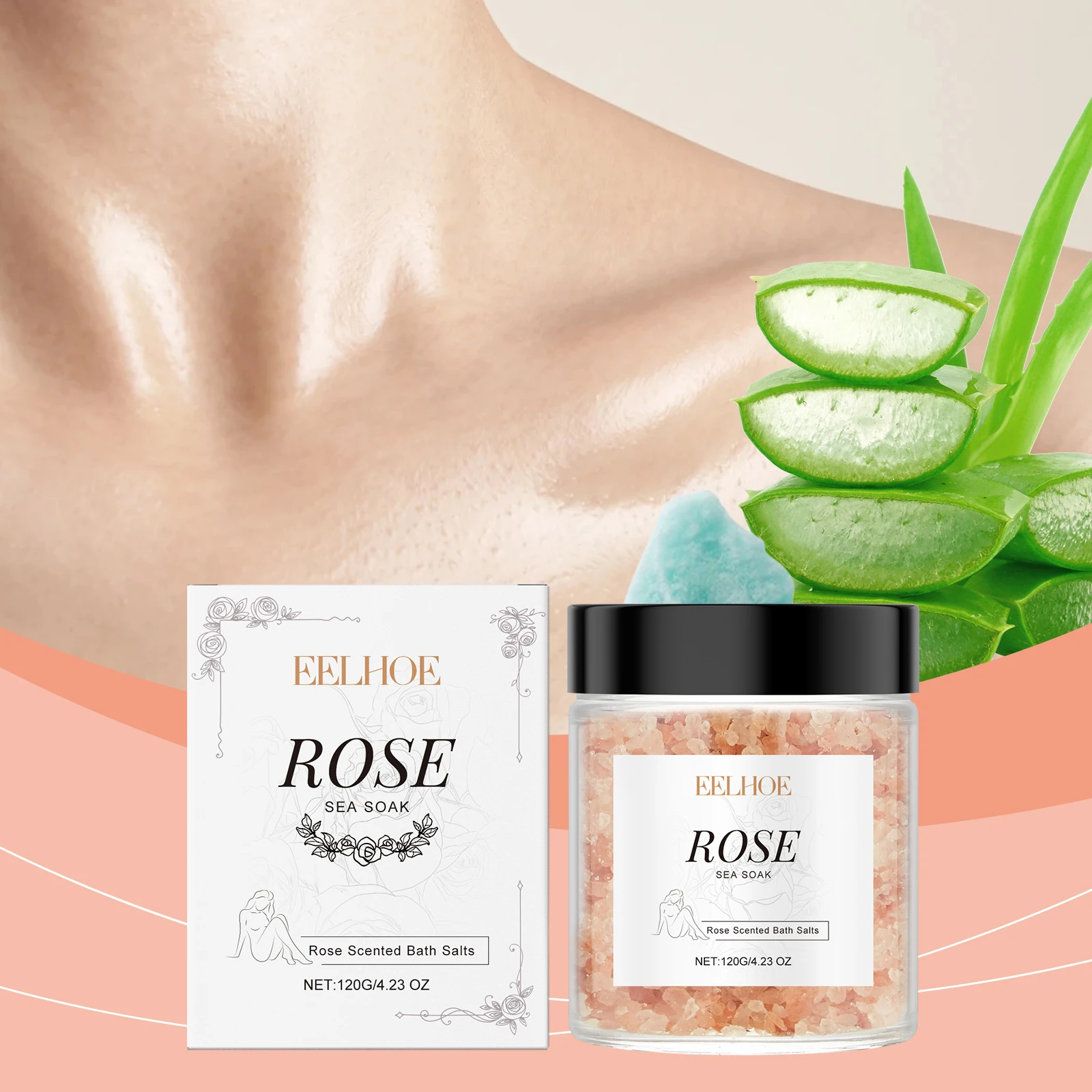 Rose Bath Salts ทําความสะอาดรูขุมขน Exfoliating กลิ่นหอมติดทนนานอาบน้ําผ่อนคลายความเครียดบรรเทา Aromatherapy Body Skin Care