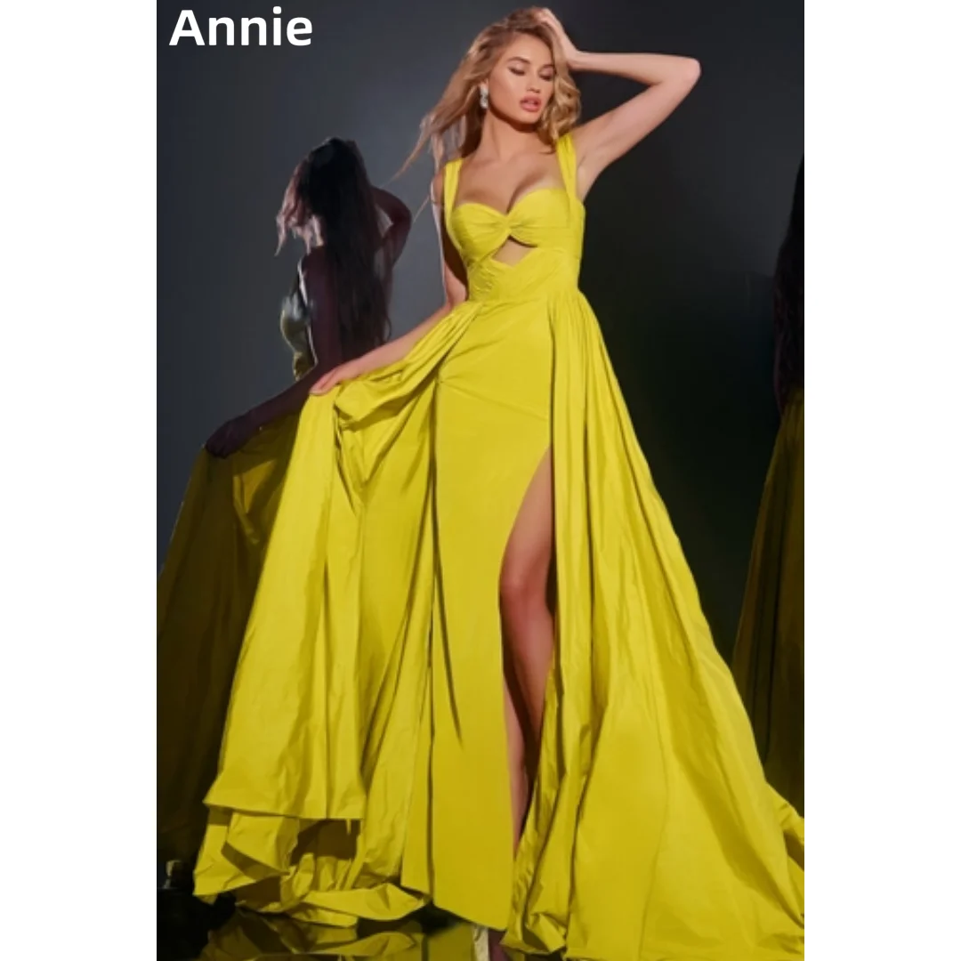 

Jessica Sweet Yellow Evening DressesSpaghetti straps With Cutout Waist Prom Dresses Floor-length Party Dress For WomenCustomized