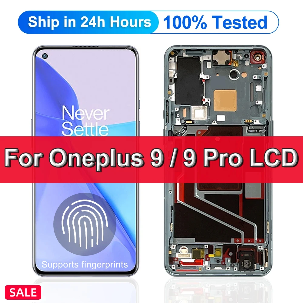 Super Amoled For OnePlus 9 1+9 LCD Display Touch Screen Digitizer Assembly  For Oneplus 9 Pro Display 1+9 pro Screen with Frame