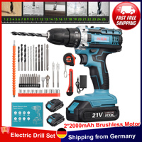 OBBGGNT Cordless Drill Set,21V Electric Screwdriver with 2 Batteries 2000mAh 25 + 1 Torque 45Nm Max Drill 2 Speed Brushless Motor