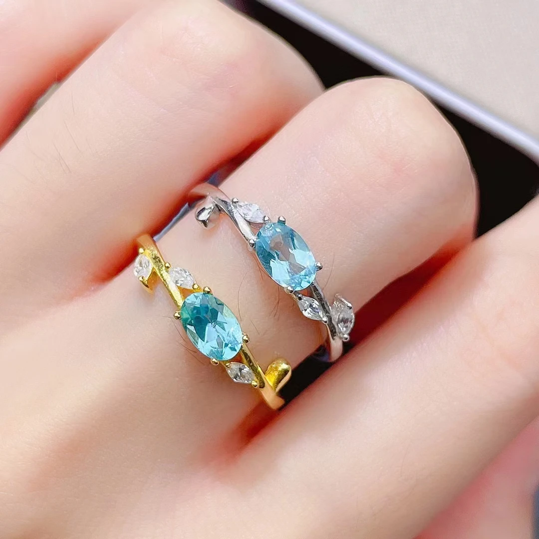 

Fine Jewelry 925 Sterling Silver Natural Blue Topaz Gemstone Women's Ring Mini Marry Got Engaged Party Girl Gift Commemorate