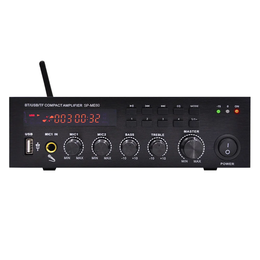 Bluetooth-compatible Power Amplifier 60W Wireless Audio Power Amplificador 100V 70V 4-16ohm USB TF Card Digital Music System