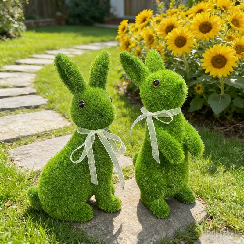 Green Flocked Easter Bunny Tabletop Ornaments