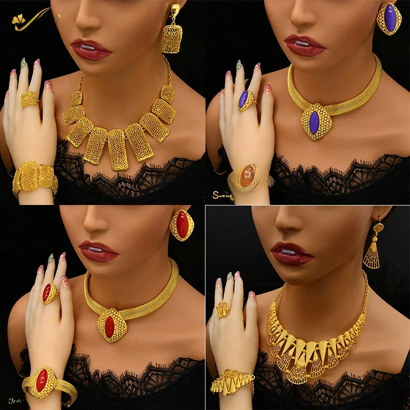 Aniid Dubai Luxus große Anhänger Halskette Sets für Frauen afrikanische 24 Karat Gold Farbe indische