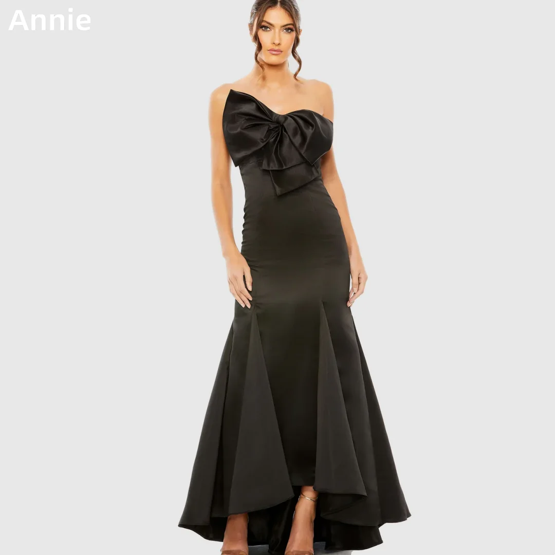 

Annie Handmade Satin Bow Prom Dresses Black Off-shoulder Evening Dresses Mermaid Elegant Lady Party Dresses فساتين سهرة