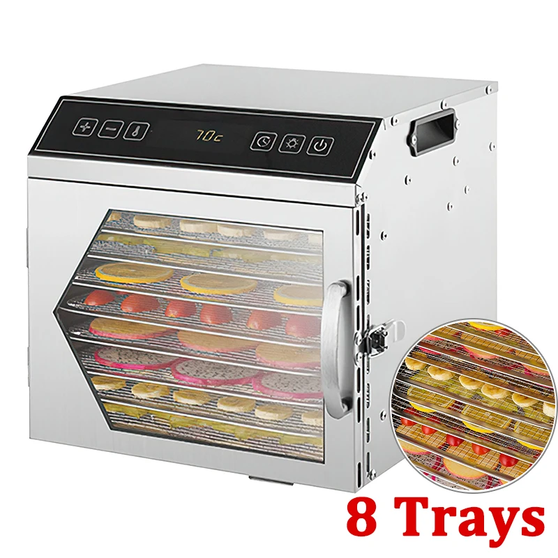 Deshidratador de Alimentos de 8 Bandejas, Máquina de Acero Inoxidable de 400W, Deshidratador de Frutas y Verduras para el Hogar con Temporizador LED Inteligente