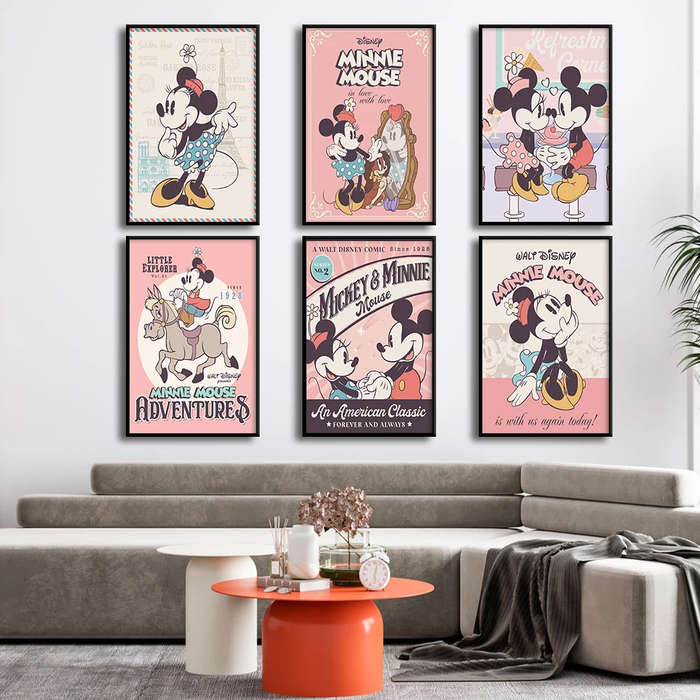 

Disney Minnie Canvas Painting Prints Vintage Wall Art Poster Cartoon Pink Pictures for Kids Room Living Room Home Decor Cuadros