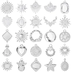 10pcs Wholesale Sun Mirror Settings Charms DIY for Jewelry Marking Stainless Steel Pendants Silver Color for Earrings Necklaces