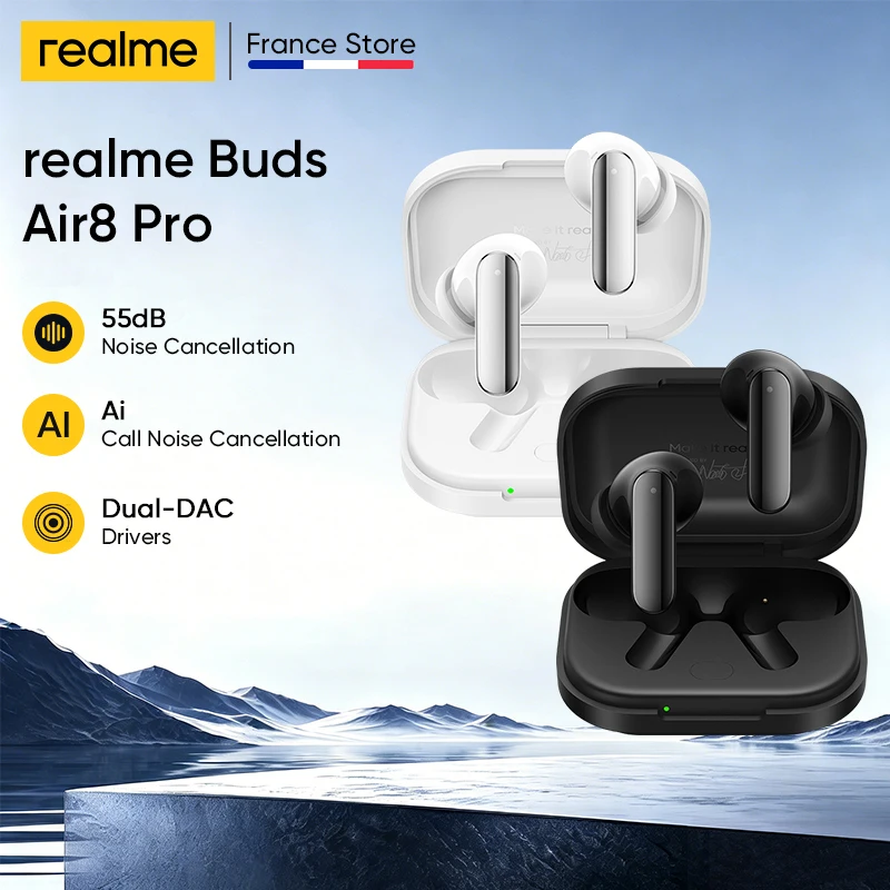 Realme Negro Versión Global De Los Auriculares Tws Buds Air 8 Pro Con Cancelación De Ruido Adaptativa De 55 Db, Modo Transparencia, Bluetooth 6.1 E Ip55 - Imagen 5