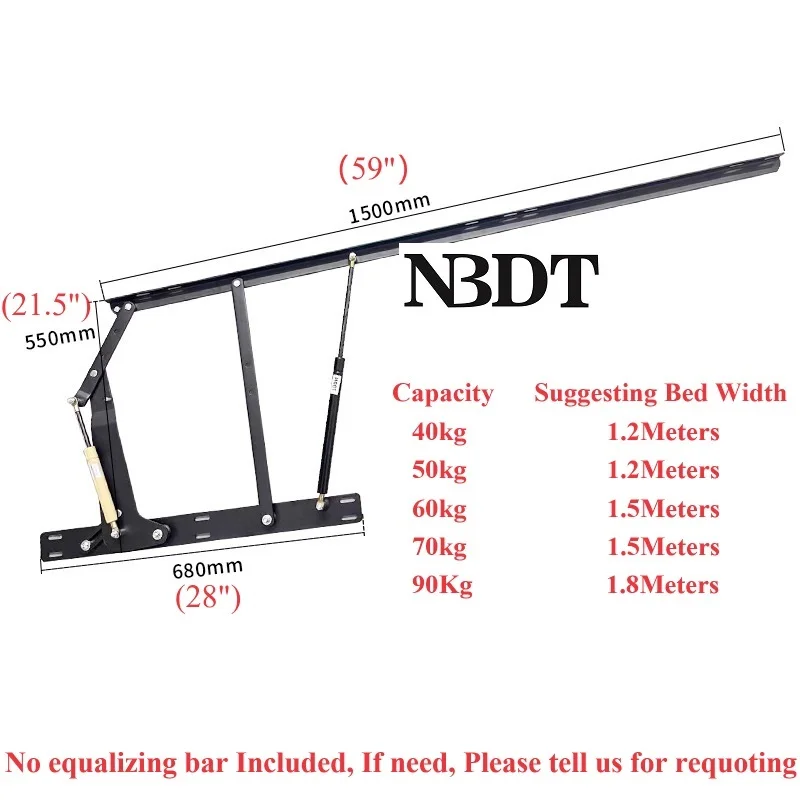 1Pair Steel Hydraulic Piston Bed Lift Mechanism Horizontal Stay Support