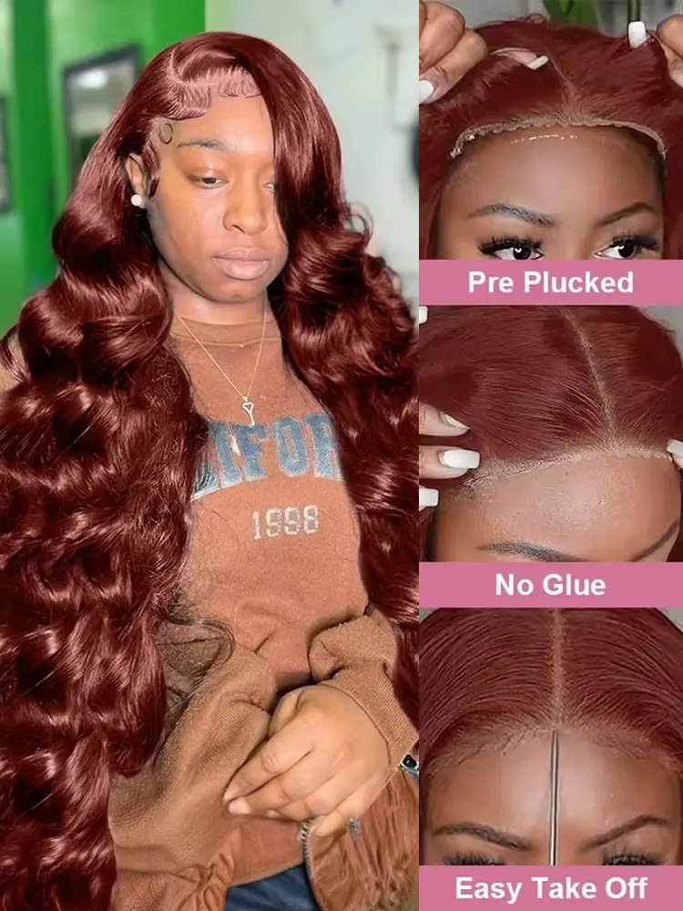Reddish Brown Body Wave 7x5 Glueless Wig Human Hair Ready To Wear Pre Plucked 13x4 Lace Frontal Wig Pre Cut Lace No Glue 250% image 2