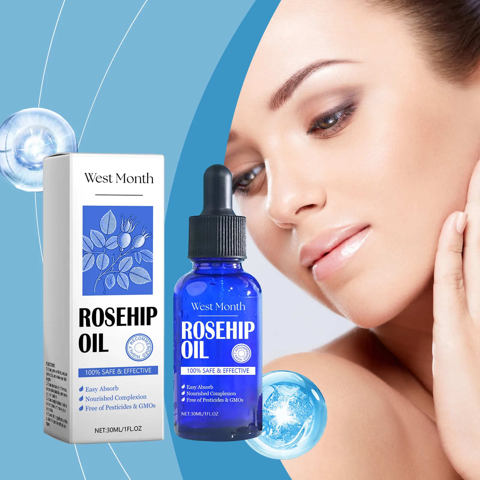 

Западной месяц, 30 мл, розовое гладкое эфирное масло для кожи, увлажняющее средство для лица, снимает сухость, улучшает эластичность, успокаивающее эфирное масло