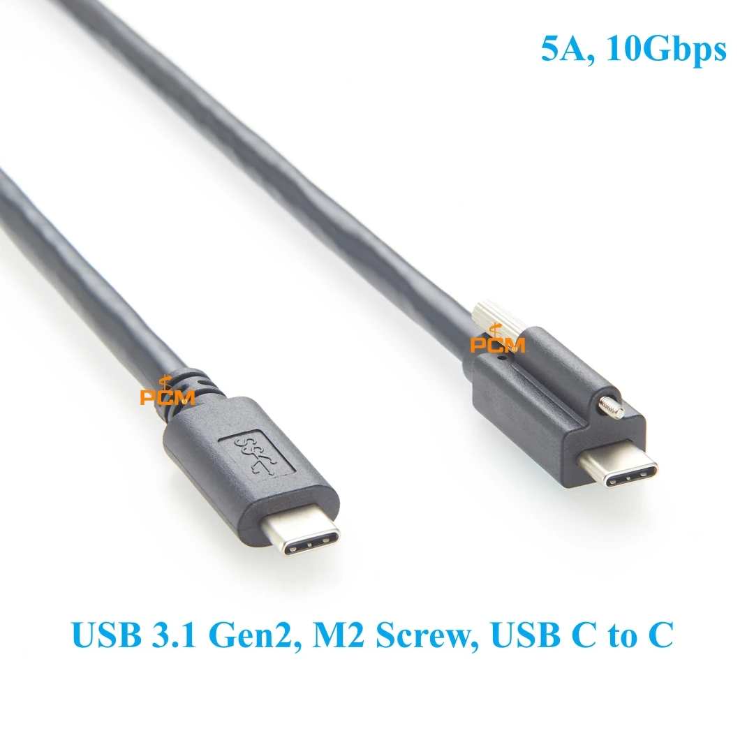 USB C to Type-C plug male Single Screw Locking USB 3.2 Gen 2 Data 5A 10Gbps Power charge Connector Cable Panel Mount for camera