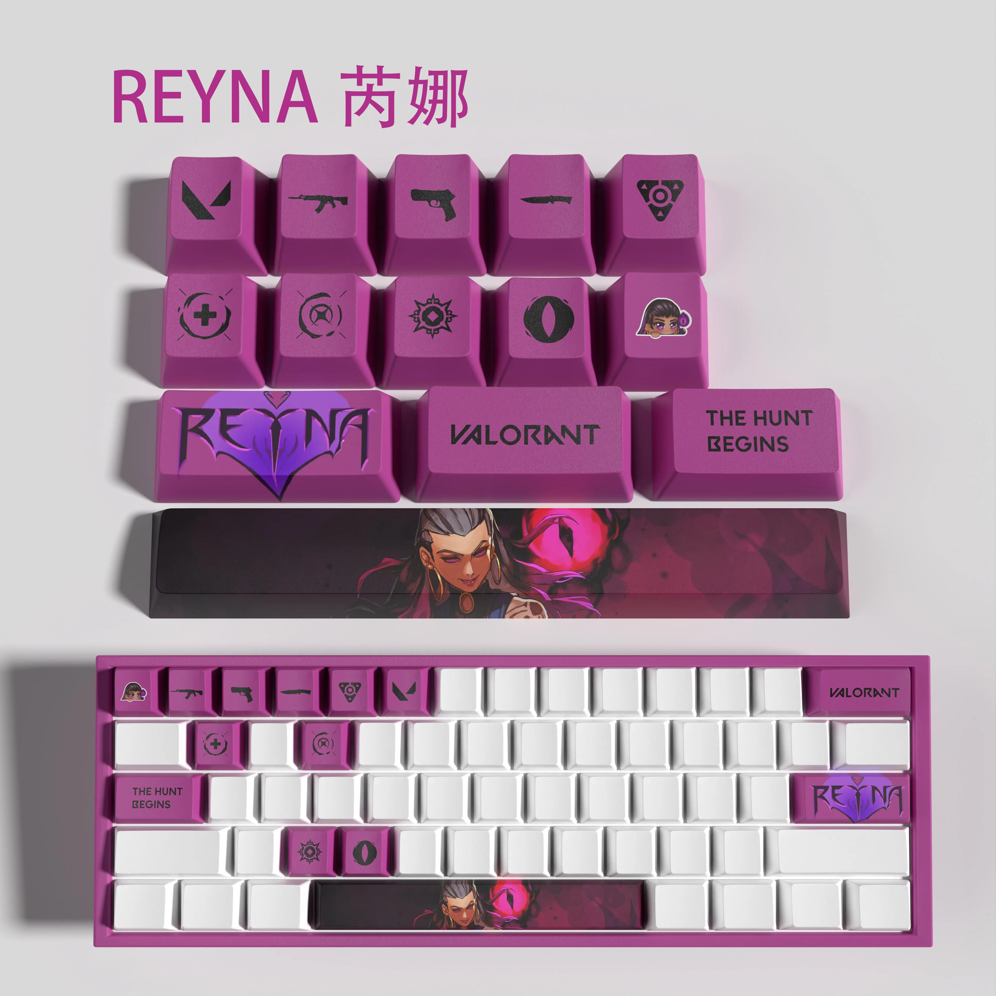 Reyna-Mini juego de 14 teclas, tapas de llave Valorant, perfil OEM, nuevo diseño, PBT Dye Sub