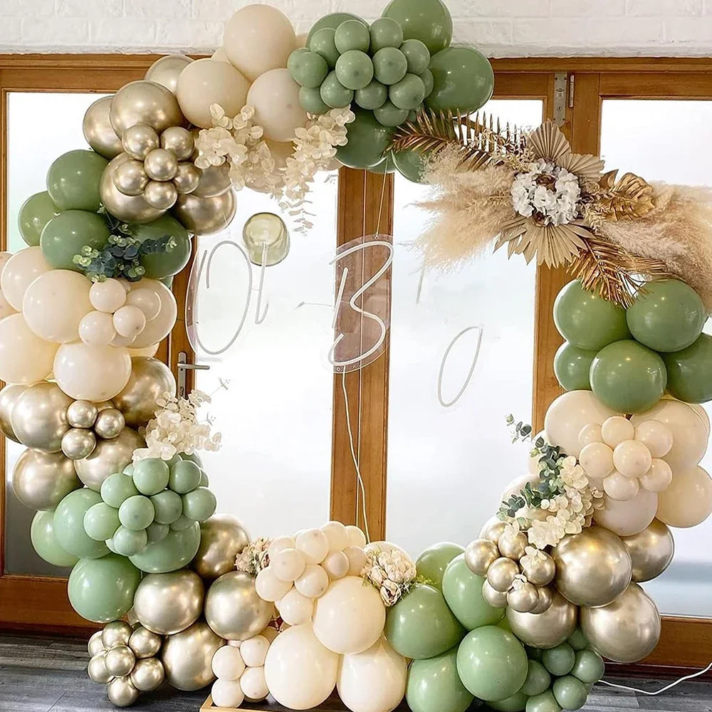 Ballons en arc vert avocat, blanc, sable, sauge, or, guirxiété, kit Jungle Safari, décoration de fête d'anniversaire pour bébé, 147 pièces