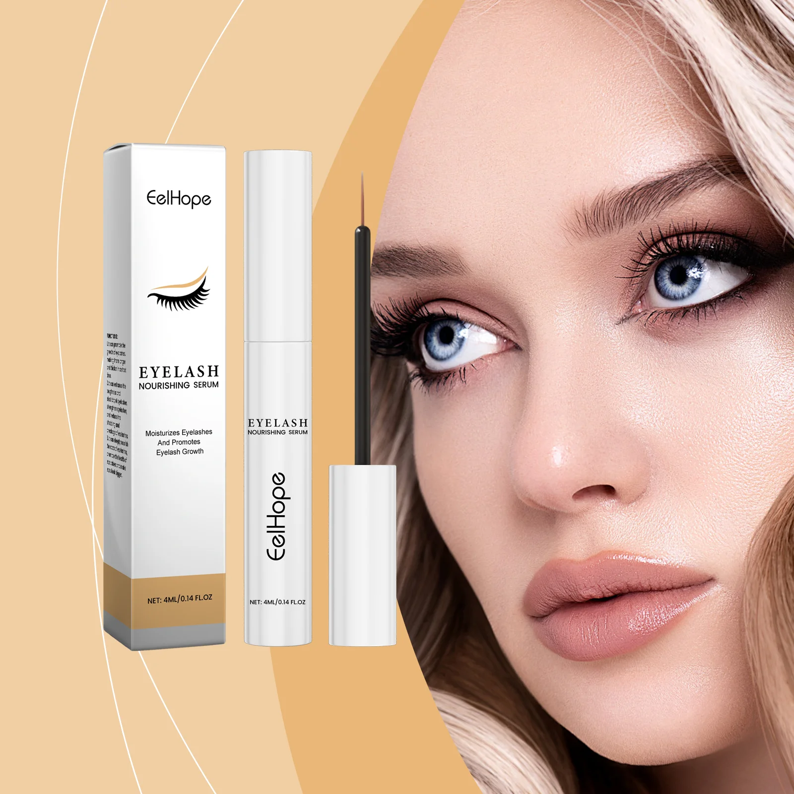 Eelhope 4 ml Wimpernwachstumsserum, schnelle Verbesserung der lockigen Wimpern, Augenbrauen, schnelle Verlängerung, Make-up-Verlängerung, Wimpern, nährt Serum