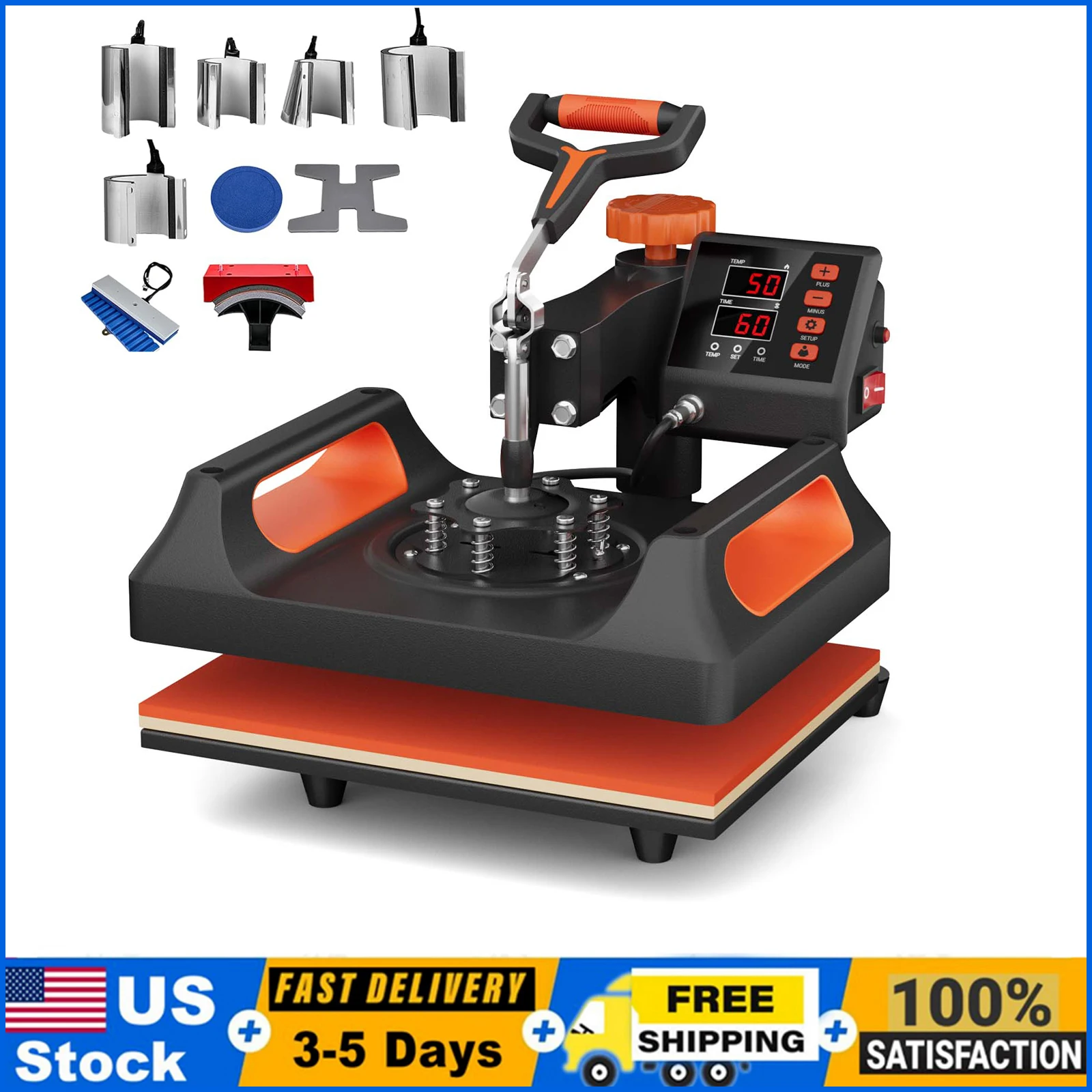 11 in 1 Heat Press Machine, 15x12 inch Heat Press Transfer Machine, Swing Away Clamshell Sublimation Machine for T-Shirt Hat Cap
