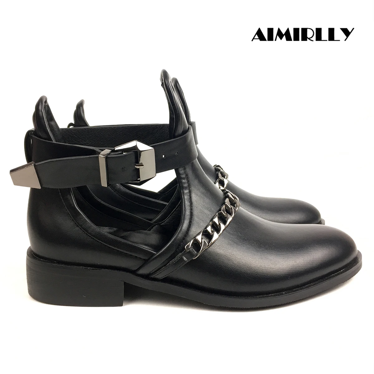 

Womans Flat Boots New Design 2024 Spring Autumn Ankle Boots Round Toe Flats Shoes Black botines para mujeres Buckle Strap