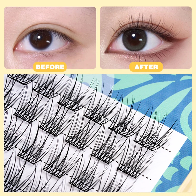 EASITENSION 60 Cluster Lashes Individual Handmade Segmented Natural Long Lash Bundles DIY Eyelash Extension Makeup Tools