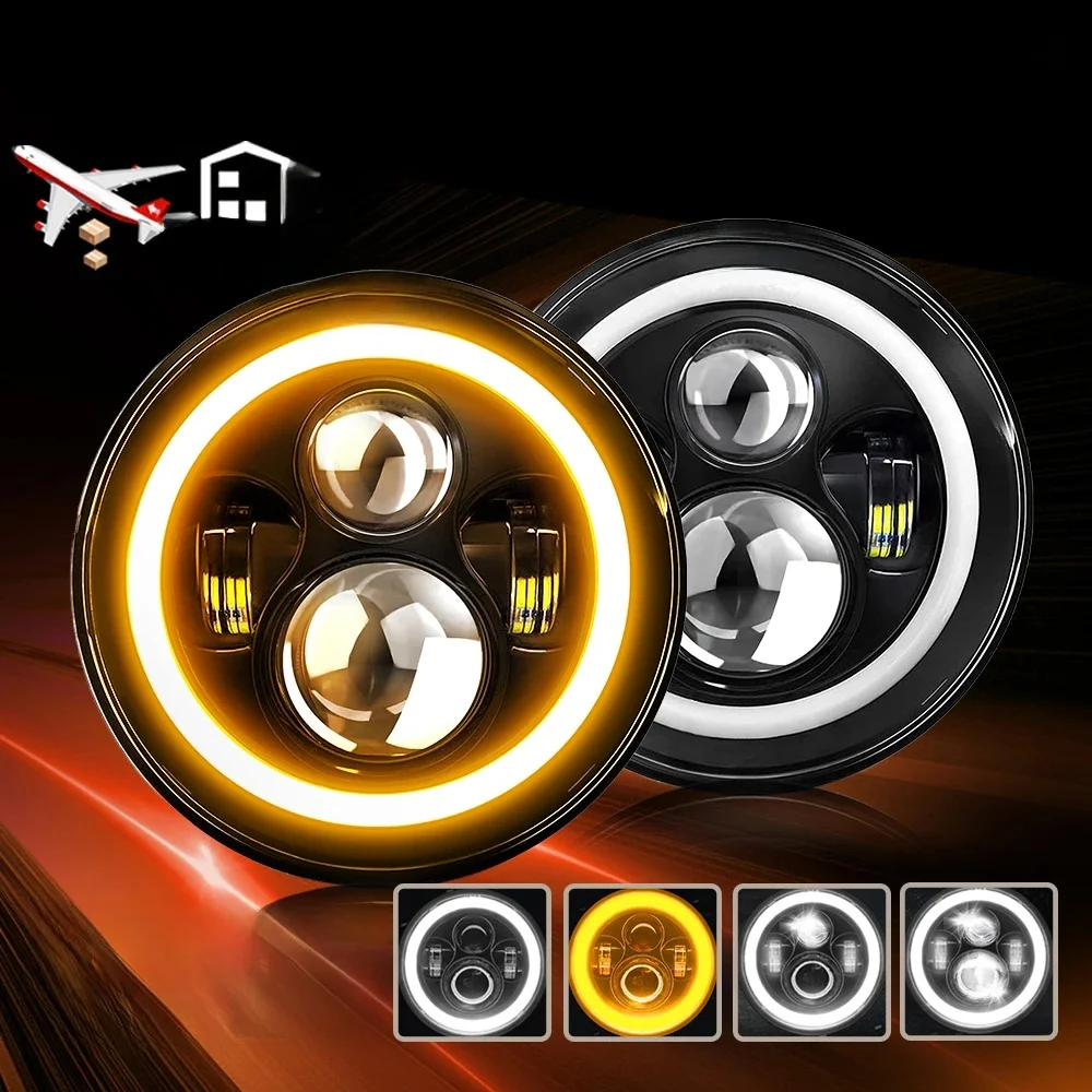 CO LIGHT 7-calowy reflektor LED 180W Hi-Low Beam z Halo Angel Eyes E9 Dot Amber Turn Signal Light do samochodu 4x4 Offroad 12V 24V — 2