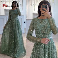 Elegant Muslim Pearls Evening Dress 2025 Luxury A-Line Long Sleeves Beads Formal Prom Wedding Party Gown for Women Customized