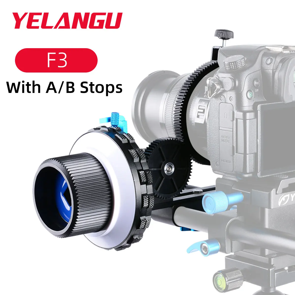 YELANGU Mini Follow Focus F3 with A/B Stops & 15mm Rod Clamp & Gear Ring for DLSR Mirrorless Camera Diameter Lenses Up to 103mm