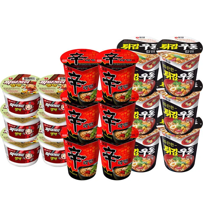 Taza Nongshim nun mezclada de 18 piezas (6 Shin-myeon plus 6 udon frito plus 6 spas)