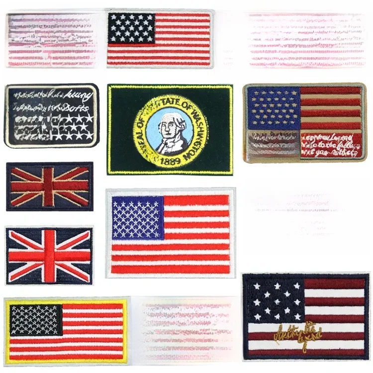 Patchs de drapeau Iron on Union Jack, drapeaux nationaux britanniques et américains AU, Badges brodés, emblème de mémoire de Washington America, bannière étoilée
