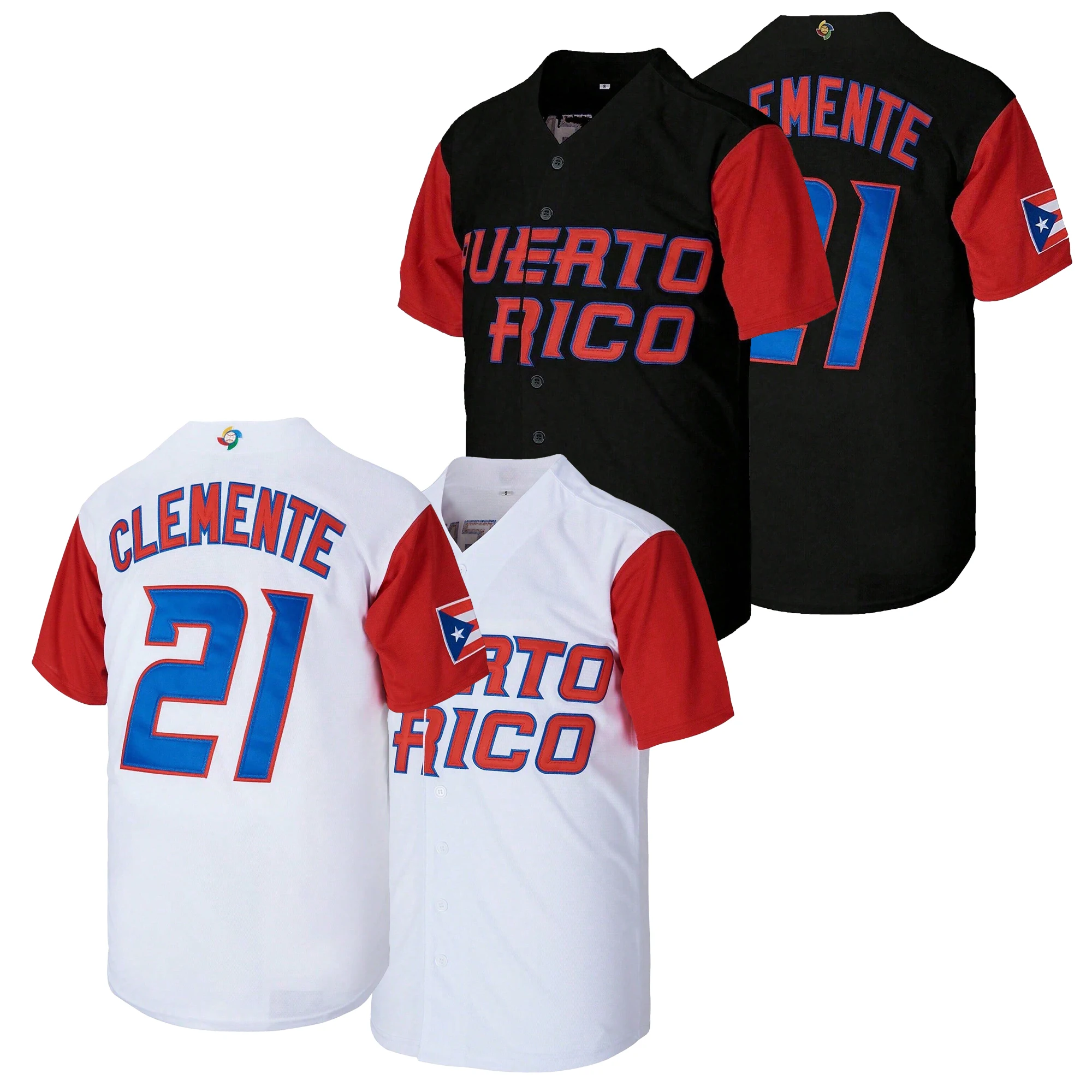 Men’s Puerto Rico #21 Roberto Clemente Baseball Jersey, Lettered Embroidered World Baseball Classic Souvenir Jersey,Training Match Sports Shirt Unisex