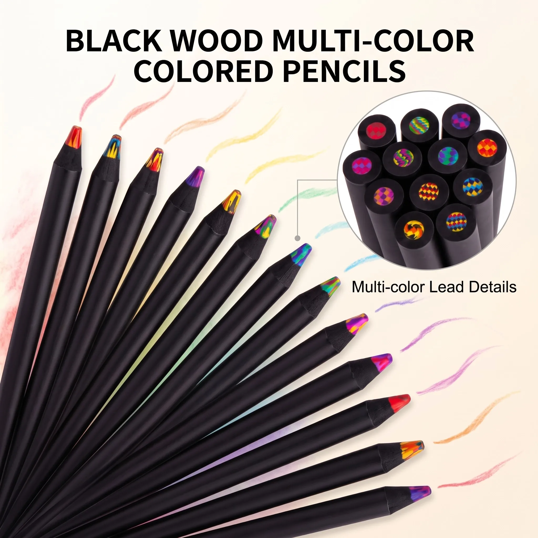 12Pcs Black Wood Multi-Color Core Colored Pencils Slim Drawing Coloring Pencils for Sketching Art and Creative Use