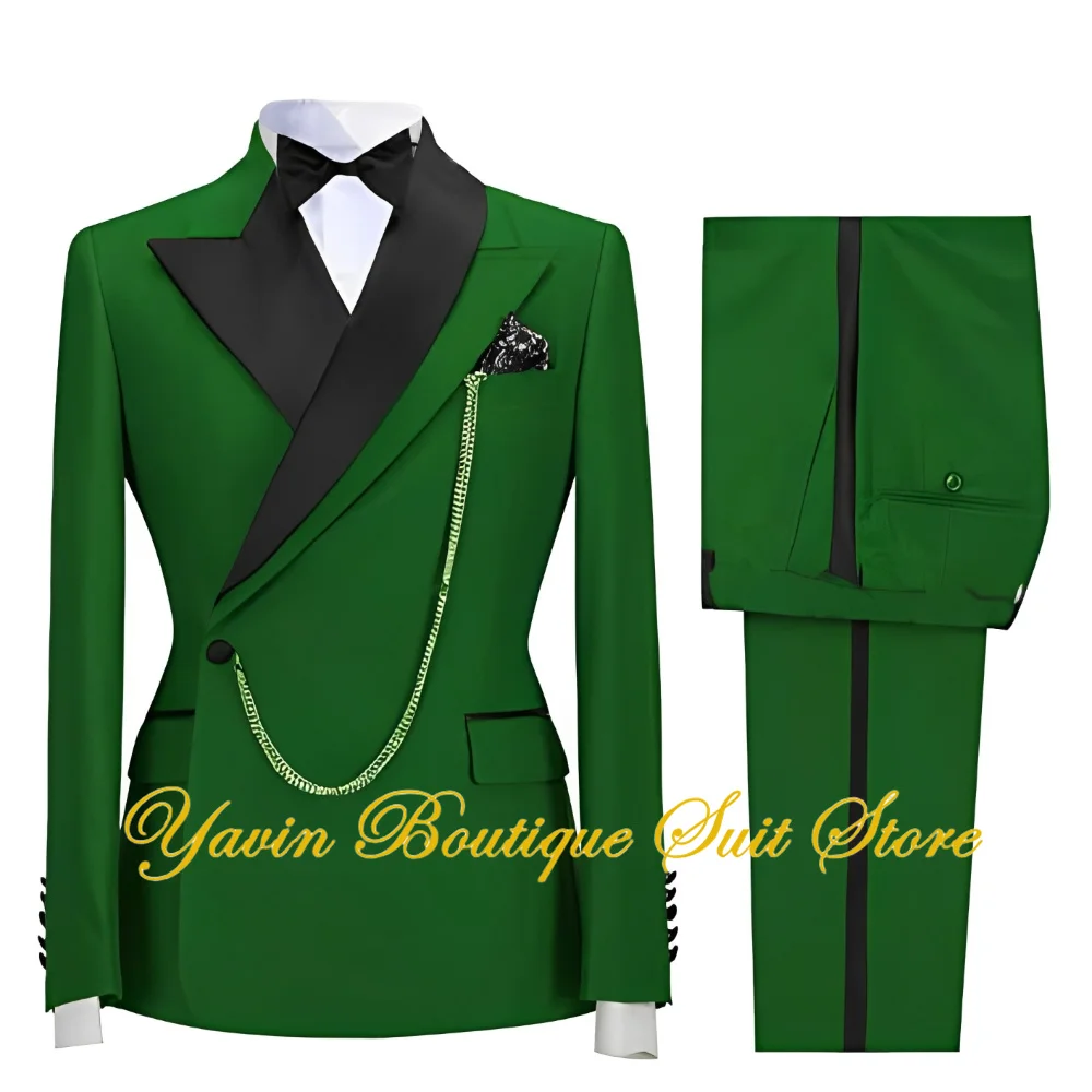 Formal Men's Suit Wedding Groom Tuxedo One Button Jacket Pants 2-piece Set Business Slim Fit Blazer Party Suits