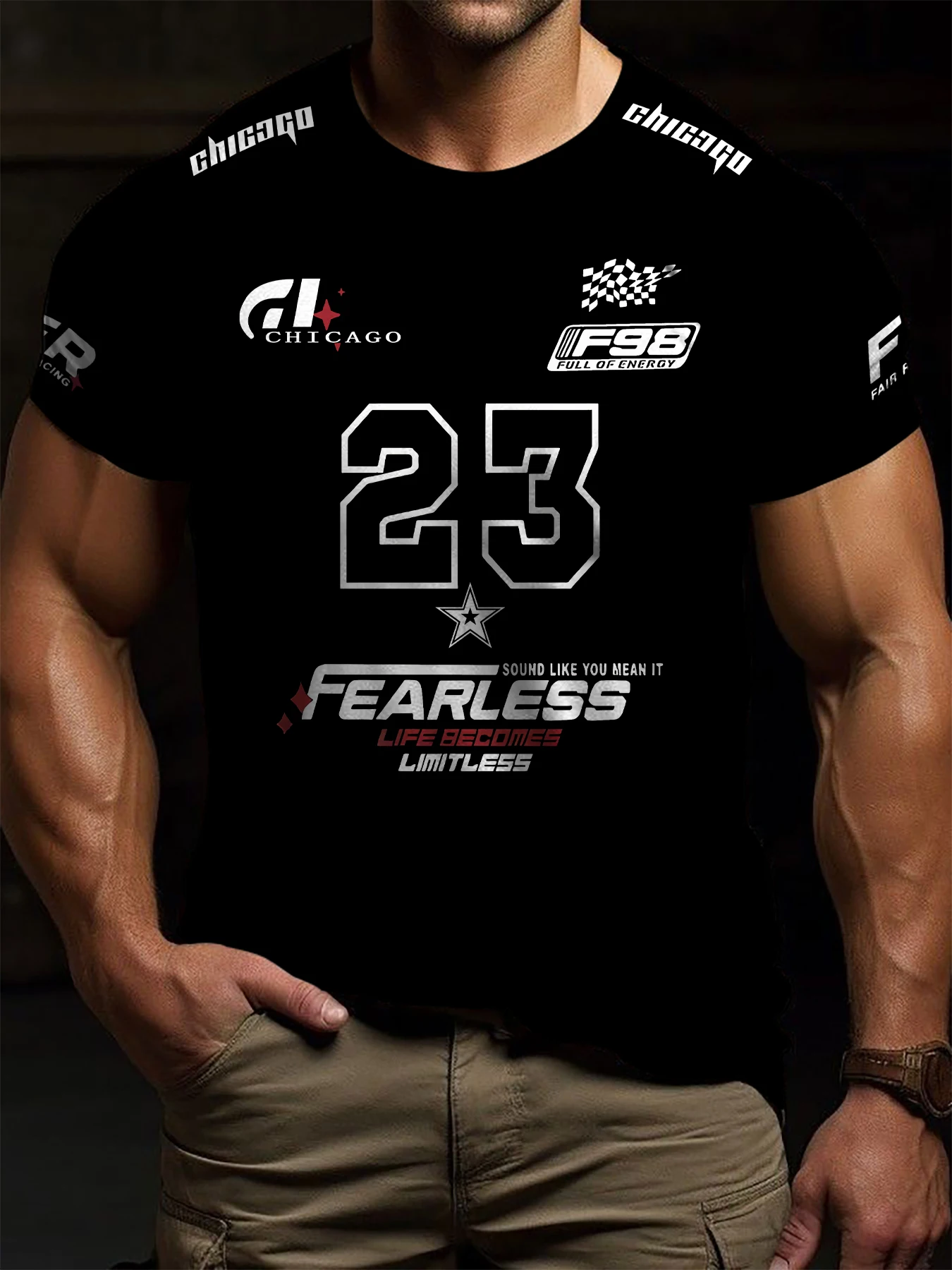 New letter casual pattern T-shirt short sleeved sports T-shirt unisex casual fashion clothing summer men's racing T-shirt image 4