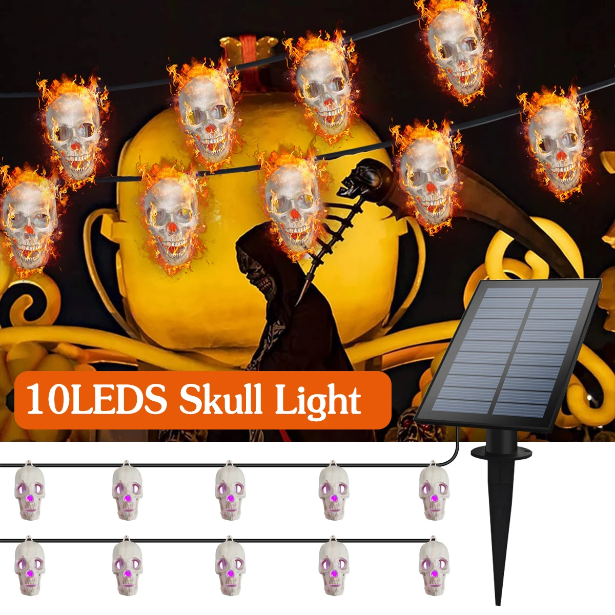 

Solar Lawn Lamp String Skull Lamp Skeleton Shape Hanging Waterproof Light Decoration Crazy Outdoor Indoor Halloween Pathway
