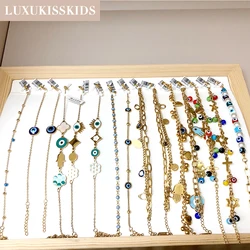 LUXUKISSKIDS Eye Beads Charms Bracelets Woman Gold/Siver Color Blue Turkish Eyes Stainless Steel Jewelry For Daily Wear/Party