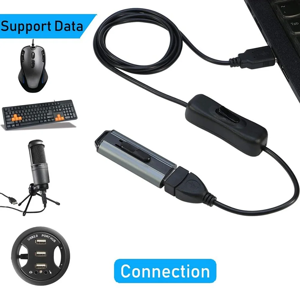 STONEGO USB Switch Extension Cable Support Data Transmit and Power Supply with On/Off Power Switch for LED Strips, USB Devices