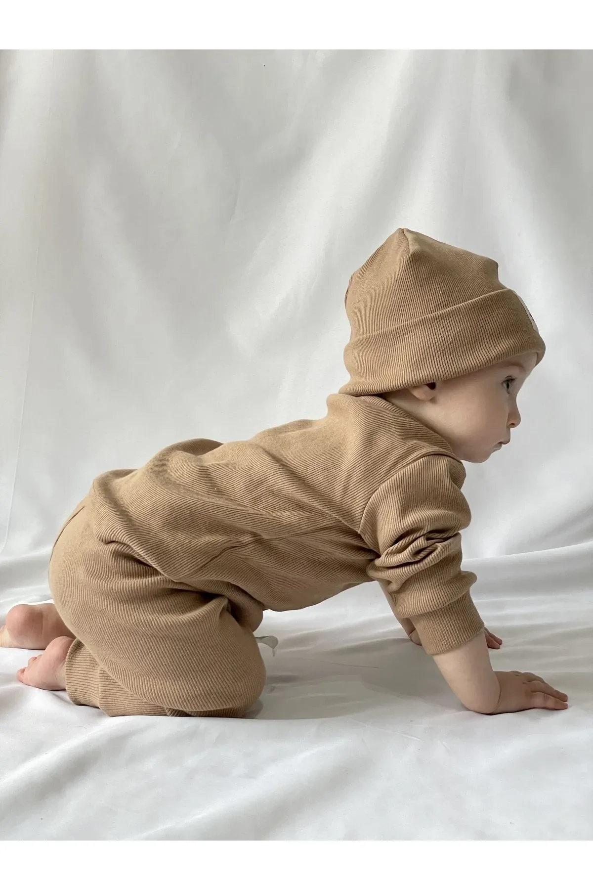 Cotton Beret 3-Piece Set Baby and Child Brown 100% cotton Organic material Special for children Crew neck Camisole fabric