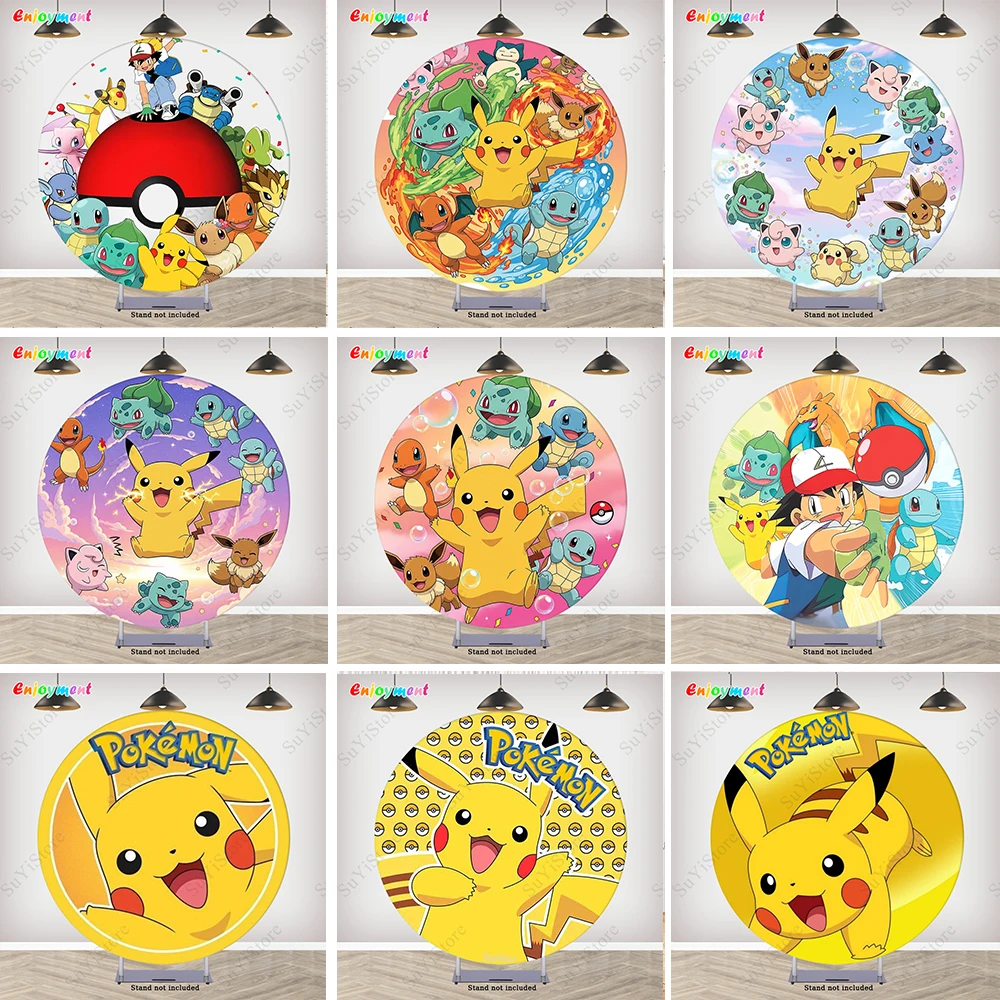 

Pokémon Round Backdrop Decorations Pikachu Kids Birthday Party Supplies Baby Shower Anime Poké Ball Photo Studio Props