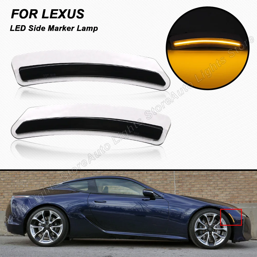 

Front Bumper LED Side Maker Lights For Lexus LC500 LC500H 2018-2022 Waterproof 2PCS Pure Amber Auto Fender Flare Lamps