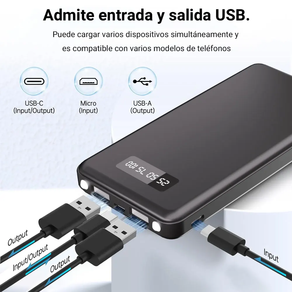 باور بانك محمول أسود 10000 مللي أمبير 37 وات في الساعة شحن سريع 3 منافذ USB وشاشة LED مناسبة لموصلات الهواتف المحمولة والأجهزة اللوحية من النوع C #4