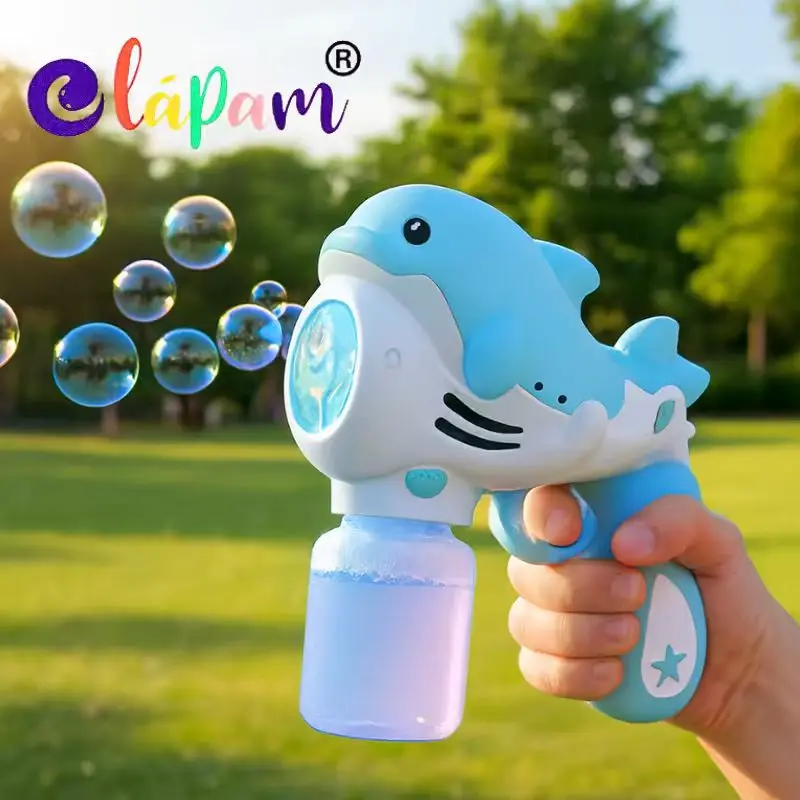 Os brinquedos de lançador de bolhas de sabão em forma de golfinho, automáticos, vêm em vários estilos e cores vibrantes, adequad