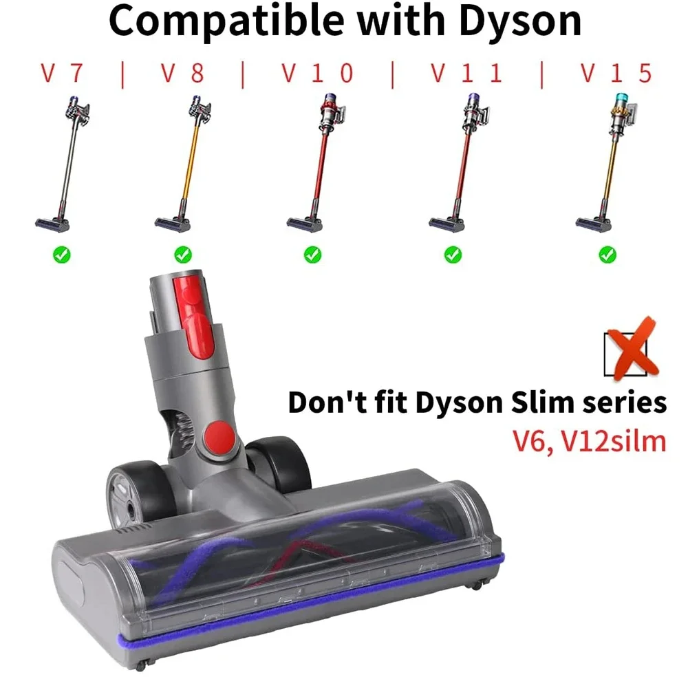 Roller Brush Head Replacement for Dyson V7 V8 V10 V11 V15 Cordless Vacuum Cleaner Quick-Release Motorhead with LED Headlight