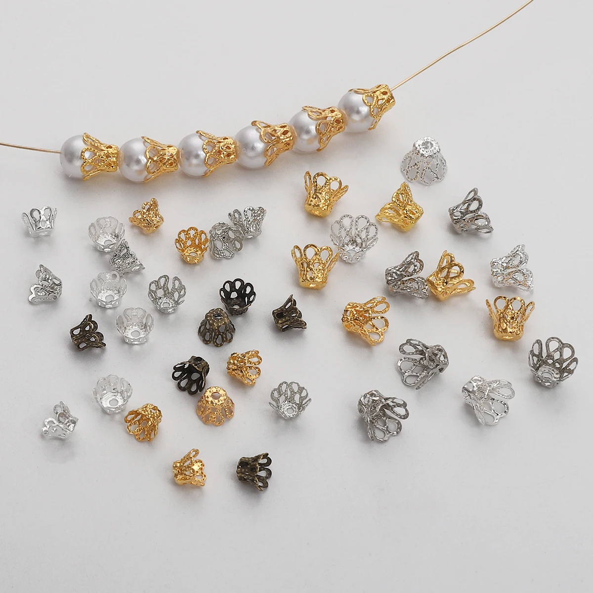 200pcs Metal Wine Glass Hollow Flower Small Bead End Cap DIY Jewelry Search For Item Making