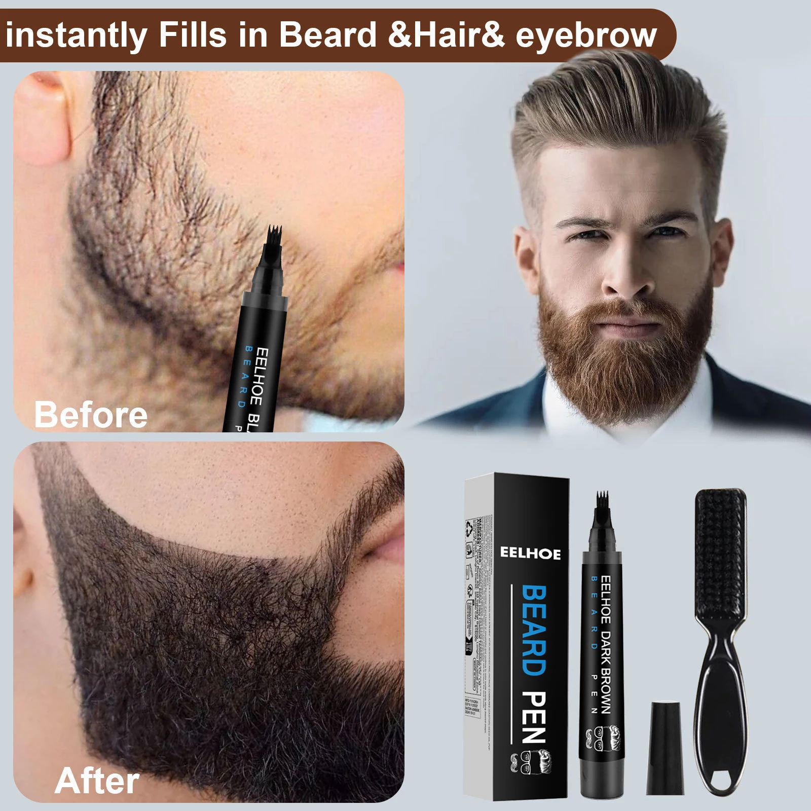Beard Fillering Pen Kit Thicken Stubble Long Lasting Repair Hairline Natural Beauty Waterproof Moustache Coloring Styling Pencil
