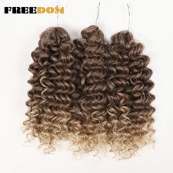 FREEDOM Synthetic Curly Wave Braiding Hair Extensions 12 Inch Deep Curly Braid Hair Ombre Brown Twist Crochet Curly Hair