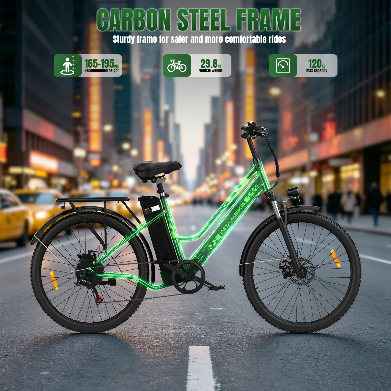 WITAMBIKE C26Pro Bici Elettrica 26 Pollici per Adulti Motore 250W Batteria 36V 20Ah Fino a 120km Bici Elettrica a 7 Velocità con Cruise Control CE