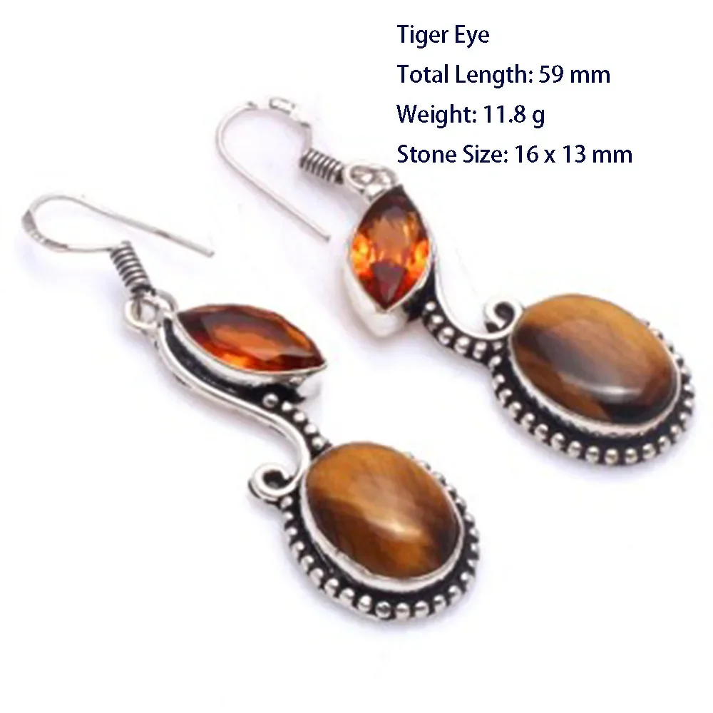 Genuine Blood Stone Tiger Eye  Earrings